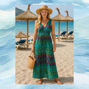 Chevron teal fusion maxi dress S ptp 18”